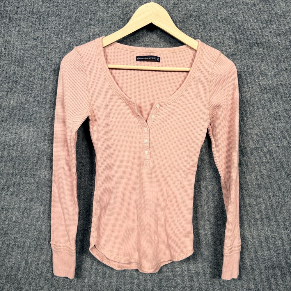 Y2K Abercrombie & Fitch Size‎ Small Henley Peach Waffle Knit Fitted Long Sleeves